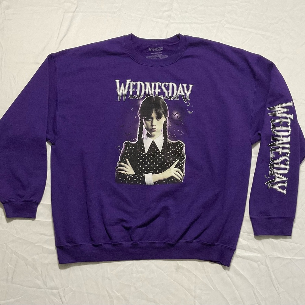 Wednesday Graphic Purple Men's Crewneck Sweater